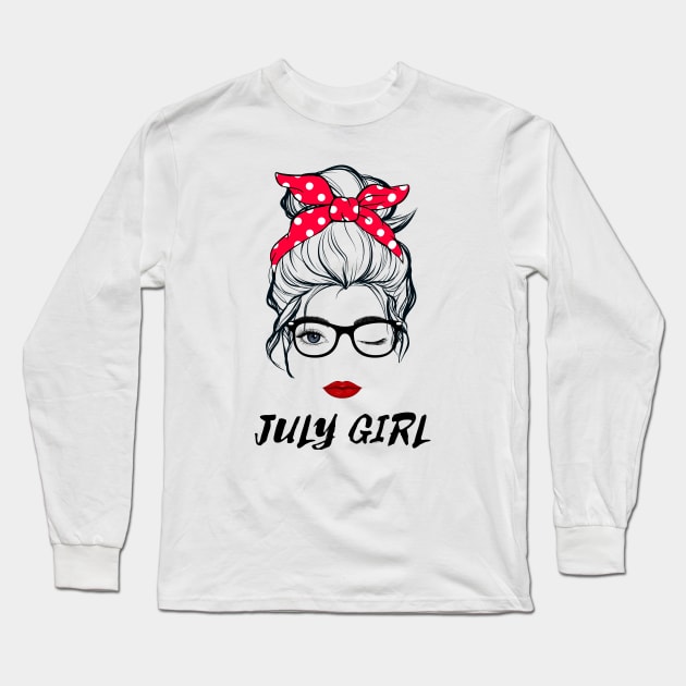 July Girl Woman Lady Wink Eye  Face Birthday Gift Long Sleeve T-Shirt by springins